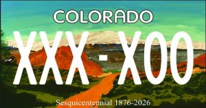The Colorado sesquicentennial license plate.