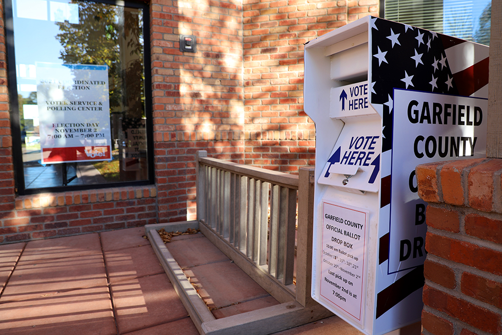 Ballot box out front of Carbondale Town Hall.