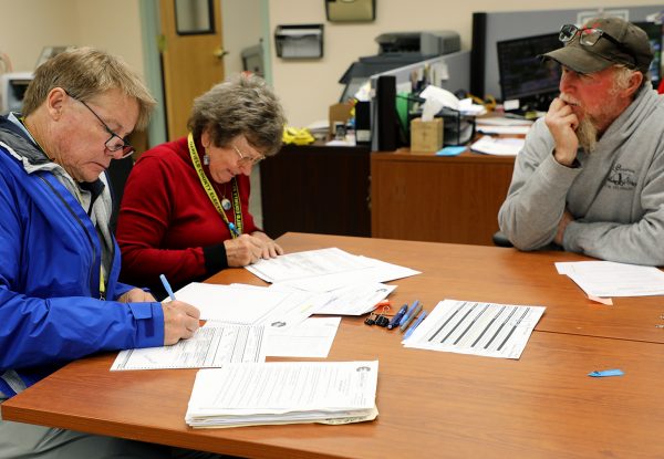 Three volunteers take part in Logic and Accuracy Testing for the for June 25 Primary Mail Ballot Election.