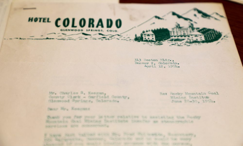 A letter to the Garfield County's Clerk's Office from 1954 on Hotel Colorado letterhead.