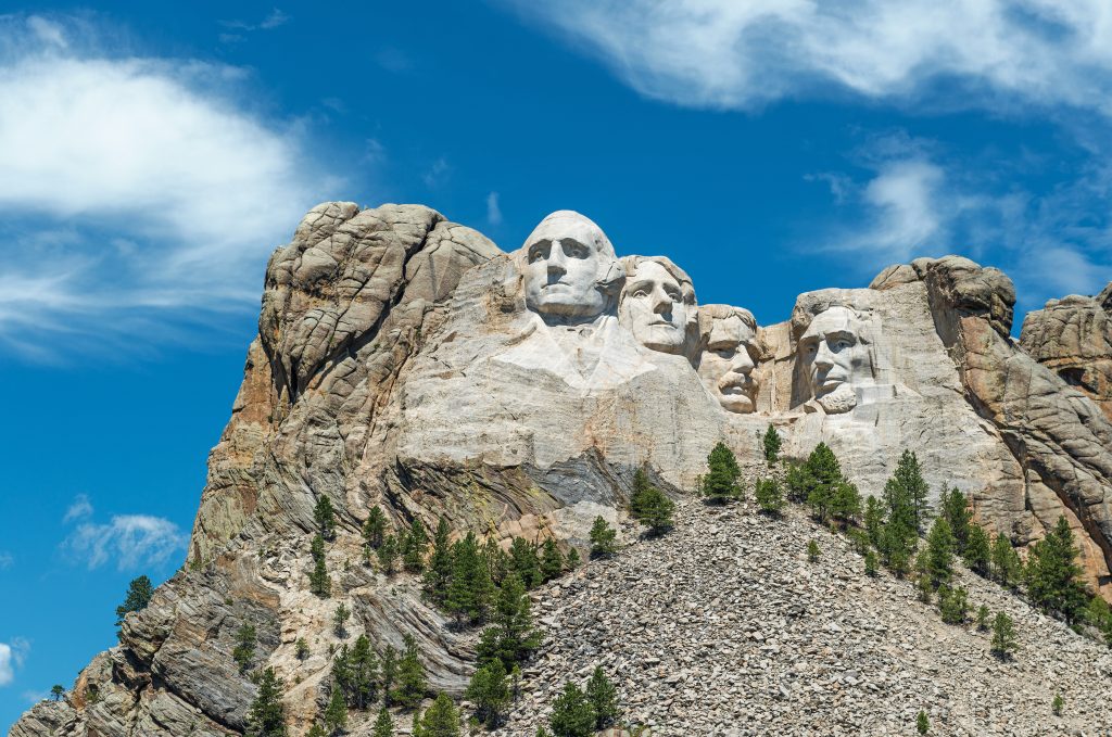 Close up landscape of the Mount Rushmore National Monument in the Black Hills region, South Dakota.