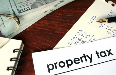 Property tax written on a paper. Financial concept image.