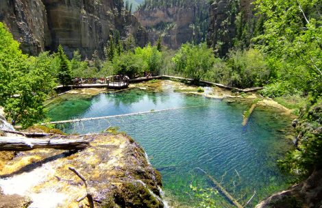 An overhead view of Hanging Lake in Glenwood Canyon, Colorado.