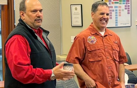 Garfield County Sheriff Lou Vallario and Emergency Manager Chris Bornholdt speak before the Garfield County Board of County Commissioners in Rifle on March 14, 2022. Bornholdt was recently honored by the Colorado Emergency Management Association (CEMA) with its President’s Award.