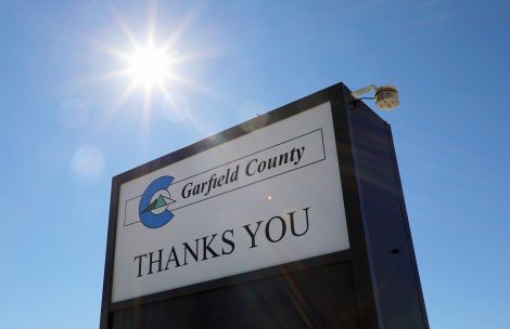 A sign at the Garfield County Landfill near Rifle reads "Garfield County thanks you."