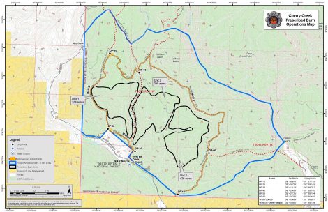 A map of the Cherry Creek prescribed burn area.