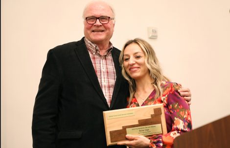 Soira Ceja receives the Spirit of Service Award at the 2023 Garfield County Humanitarian Awards celebration in Glenwood Springs on April 3, 2023.