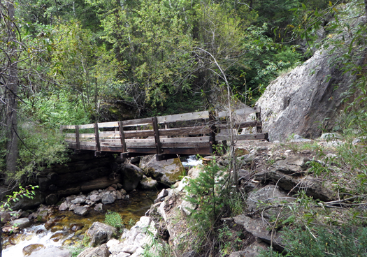 Small wooden bridge over East Elk Creek near New Castle.
